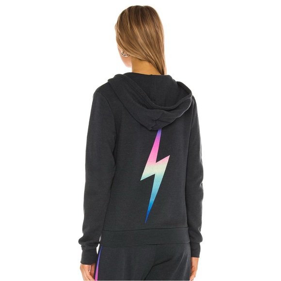Aviator Nation Charcoal/Rainbow Bolt Zip Hoodie - S - Picture 2 of 5